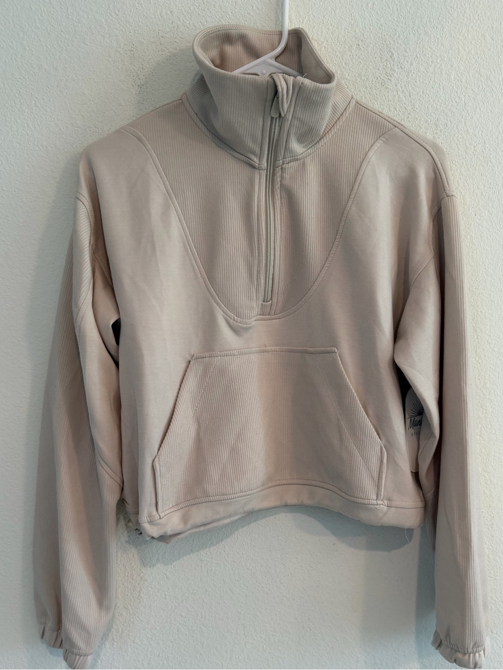 Cropped Half-Zip Turtleneck Pullover in Light Beige